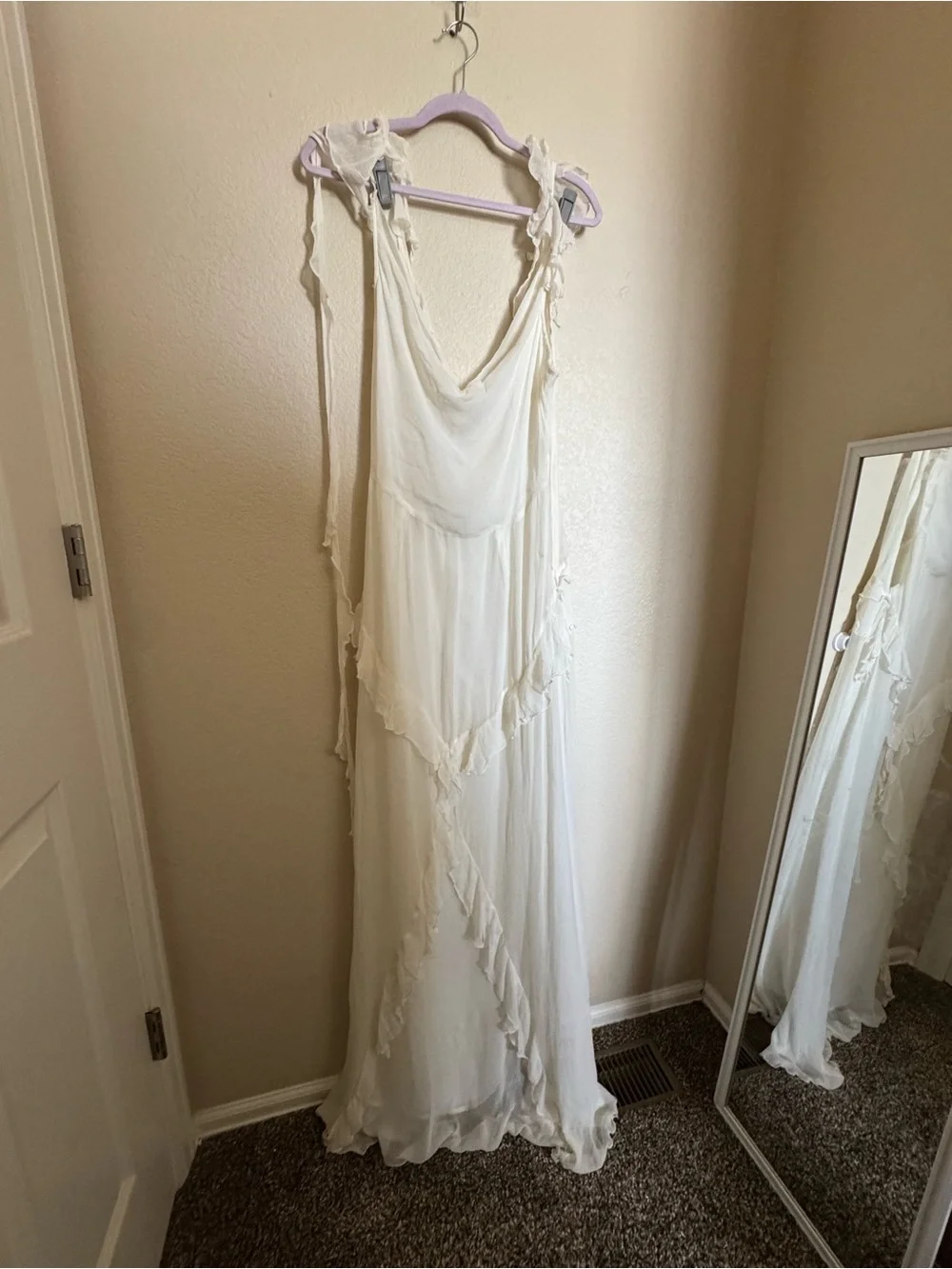Seni‎ Moto Ozun Maxi Dress Sz L Ivory Ruffle Dreamy Romantic NEW